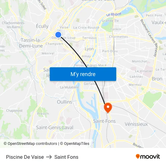 Piscine De Vaise to Saint Fons map
