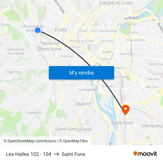 Les Halles 102 - 104 to Saint Fons map