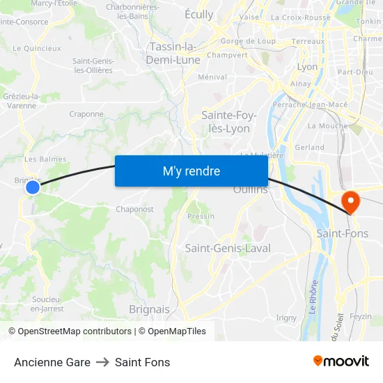 Ancienne Gare to Saint Fons map