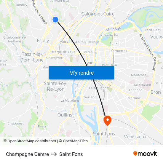 Champagne Centre to Saint Fons map