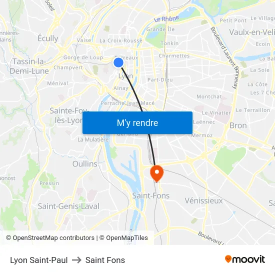 Lyon Saint-Paul to Saint Fons map