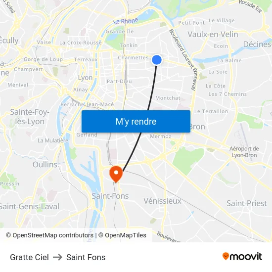 Gratte Ciel to Saint Fons map