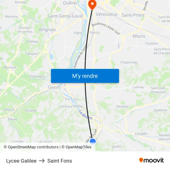 Lycee Galilee to Saint Fons map