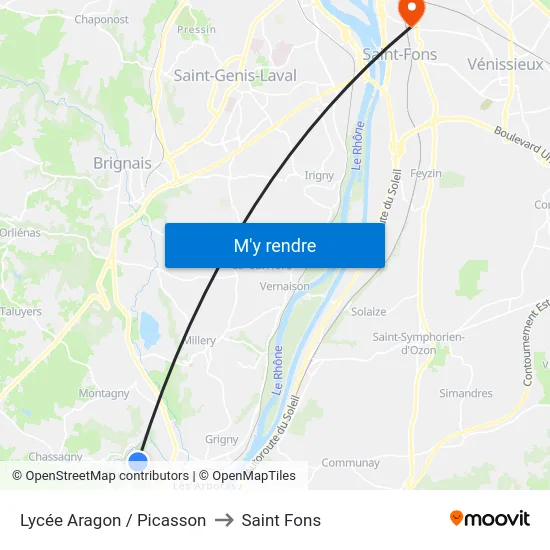 Lycée Aragon / Picasson to Saint Fons map