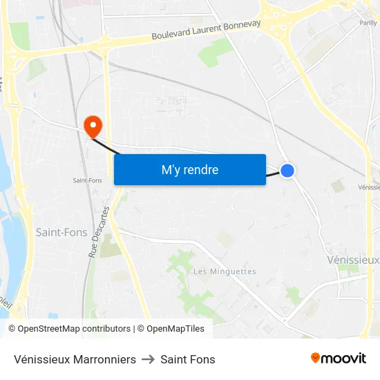 Vénissieux Marronniers to Saint Fons map