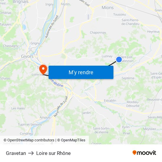 Gravetan to Loire sur Rhône map