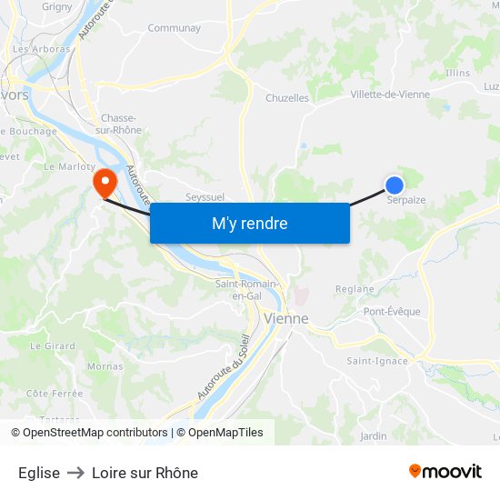 Eglise to Loire sur Rhône map