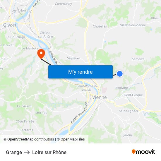 Grange to Loire sur Rhône map