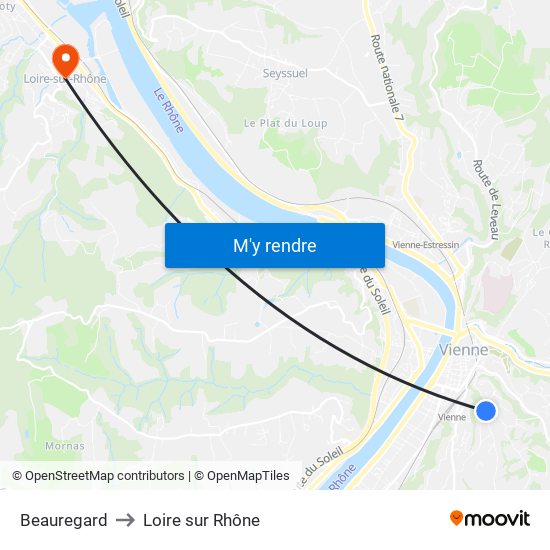 Beauregard to Loire sur Rhône map