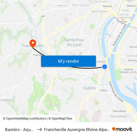 Bastéro - Aquarium to Francheville Auvergne Rhône Alpes France map