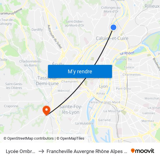 Lycée Ombrosa to Francheville Auvergne Rhône Alpes France map