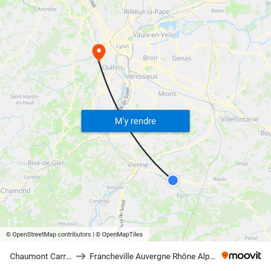 Chaumont Carrefour to Francheville Auvergne Rhône Alpes France map
