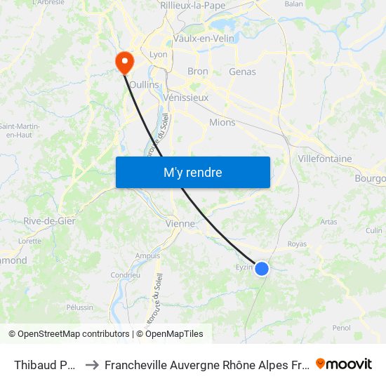 Thibaud Pont to Francheville Auvergne Rhône Alpes France map