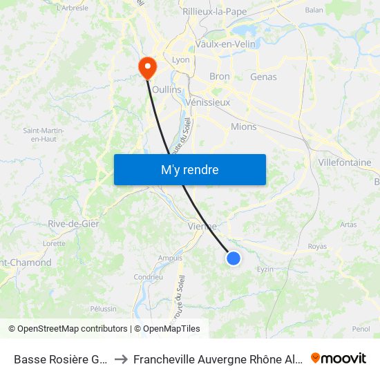 Basse Rosière Garenne to Francheville Auvergne Rhône Alpes France map