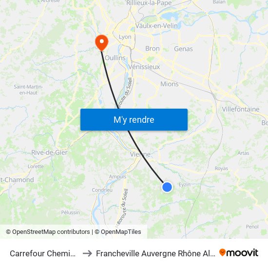 Carrefour Chemin Manin to Francheville Auvergne Rhône Alpes France map