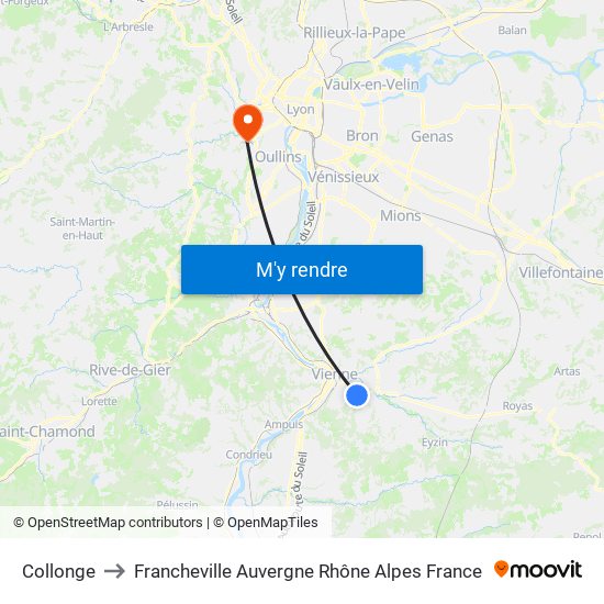 Collonge to Francheville Auvergne Rhône Alpes France map