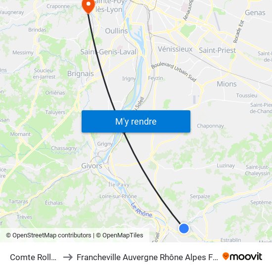 Comte Rolland to Francheville Auvergne Rhône Alpes France map