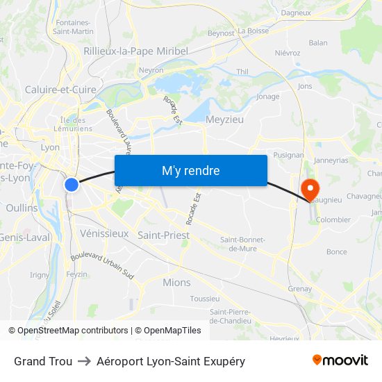 Grand Trou to Aéroport Lyon-Saint Exupéry map