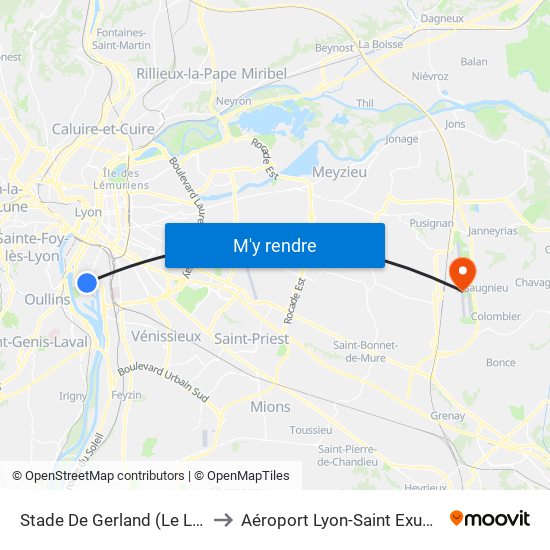 Stade De Gerland (Le Lou) to Aéroport Lyon-Saint Exupéry map