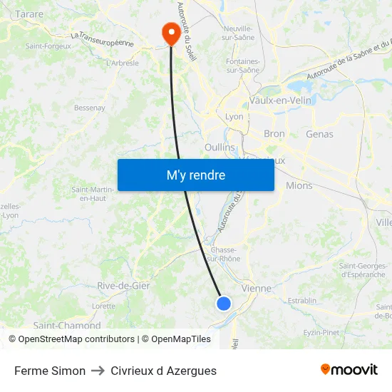 Ferme Simon to Civrieux d Azergues map