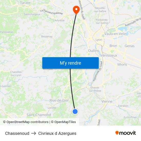 Chassenoud to Civrieux d Azergues map