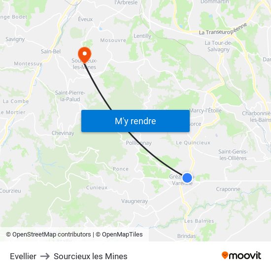 Evellier to Sourcieux les Mines map
