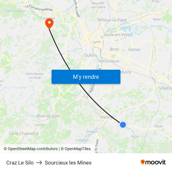 Craz Le Silo to Sourcieux les Mines map