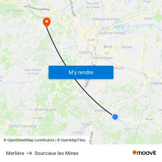 Merlière to Sourcieux les Mines map