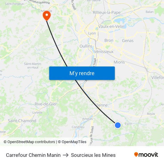 Carrefour Chemin Manin to Sourcieux les Mines map