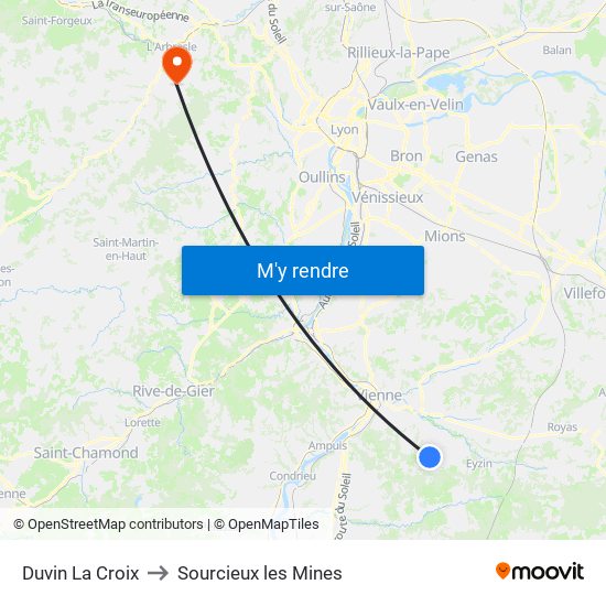 Duvin La Croix to Sourcieux les Mines map