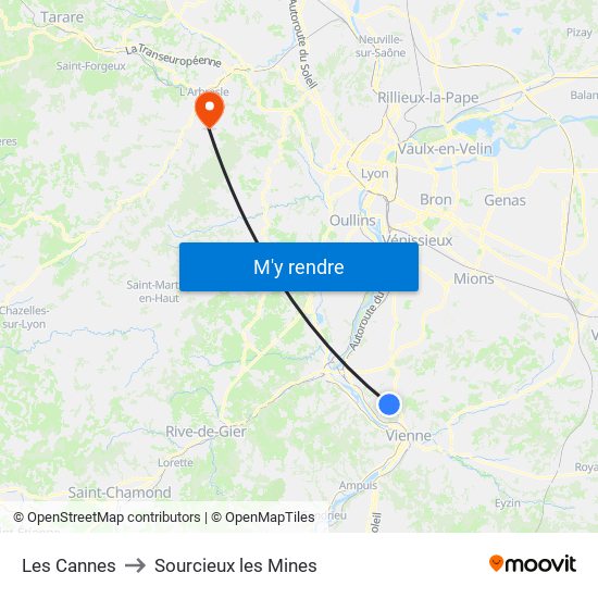 Les Cannes to Sourcieux les Mines map