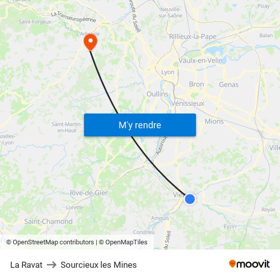 La Ravat to Sourcieux les Mines map