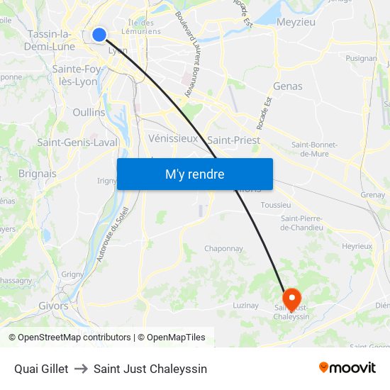 Quai Gillet to Saint Just Chaleyssin map