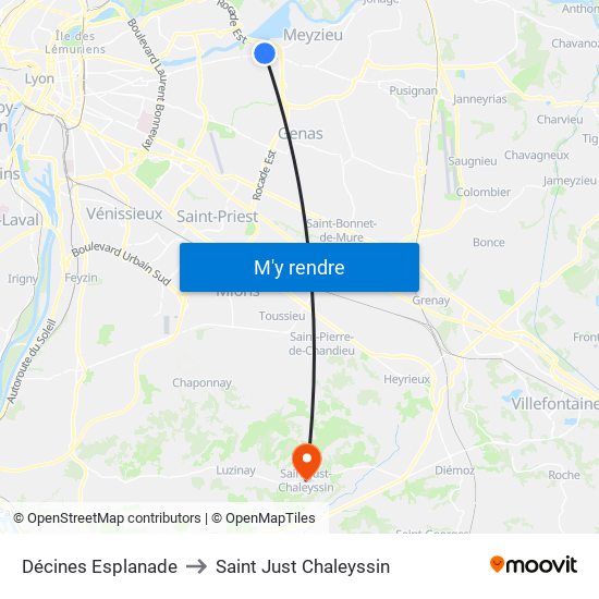 Décines Esplanade to Saint Just Chaleyssin map