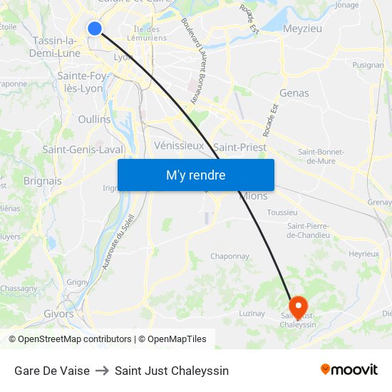 Gare De Vaise-G.Collomb to Saint Just Chaleyssin map