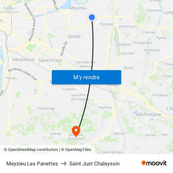 Meyzieu Les Panettes to Saint Just Chaleyssin map