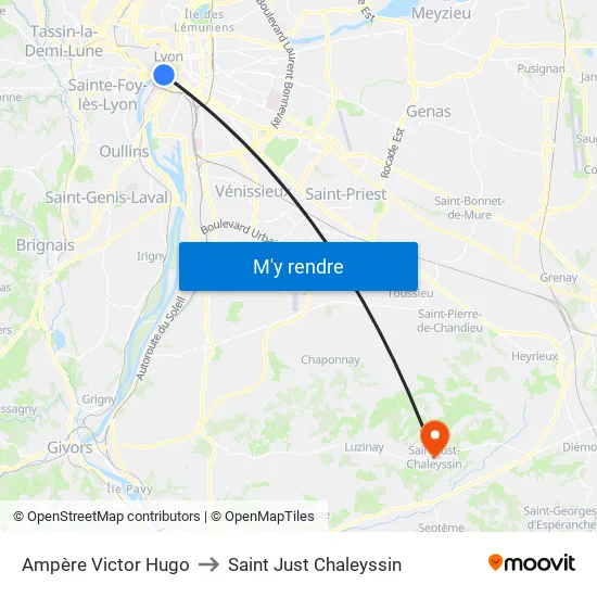Ampère Victor Hugo to Saint Just Chaleyssin map