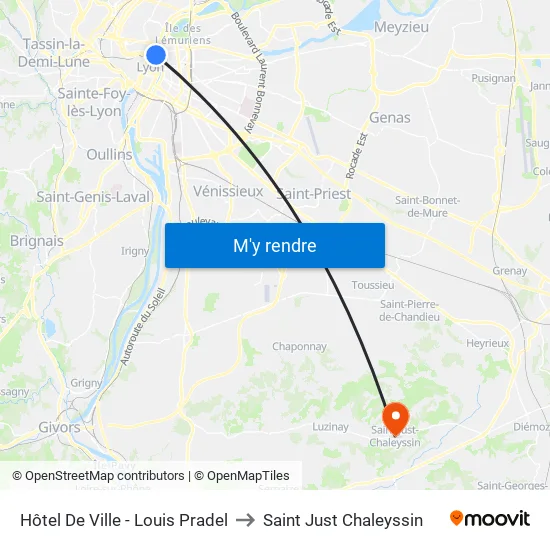 Hôtel De Ville - Louis Pradel to Saint Just Chaleyssin map