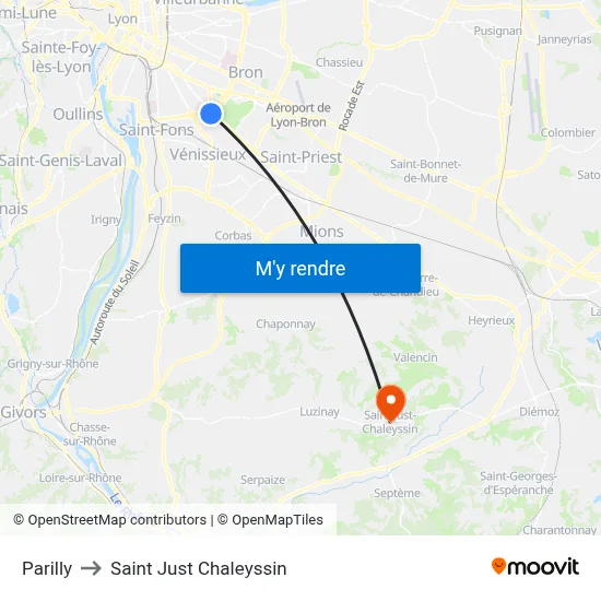 Parilly to Saint Just Chaleyssin map
