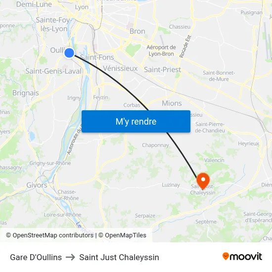 Gare D'Oullins to Saint Just Chaleyssin map