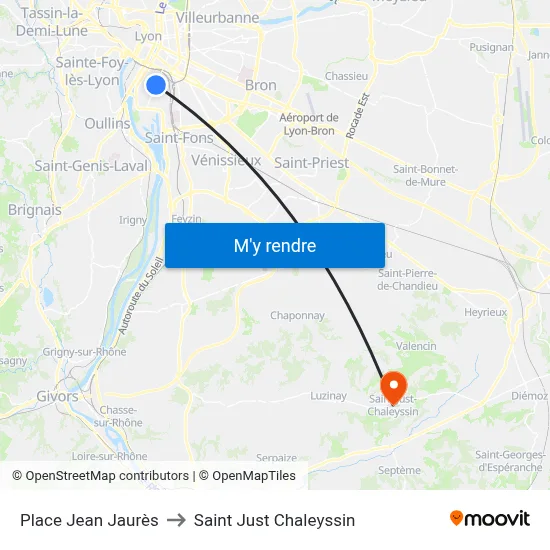 Place Jean Jaurès to Saint Just Chaleyssin map