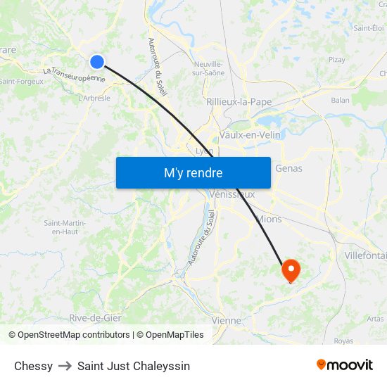 Chessy to Saint Just Chaleyssin map