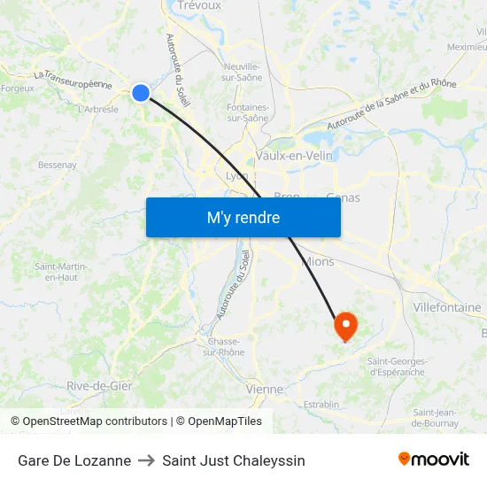 Gare De Lozanne to Saint Just Chaleyssin map