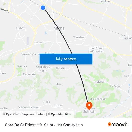 Gare De St-Priest to Saint Just Chaleyssin map