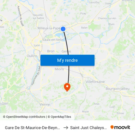 Gare De St-Maurice-De-Beynost to Saint Just Chaleyssin map