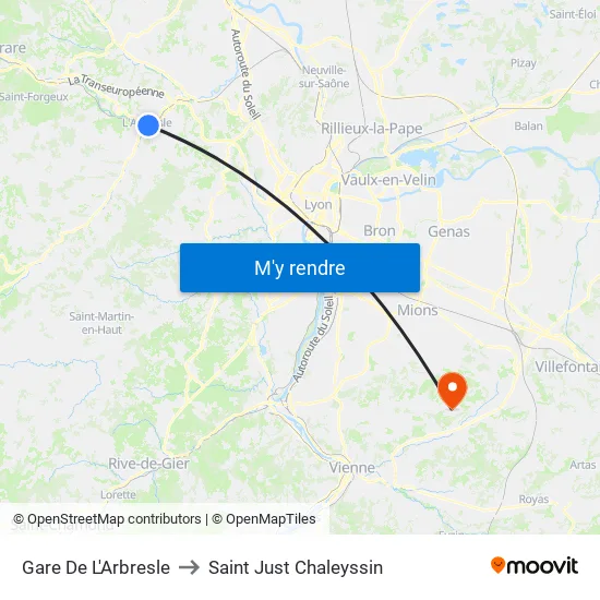 Gare De L'Arbresle to Saint Just Chaleyssin map