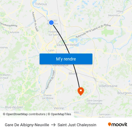Gare De Albigny-Neuville to Saint Just Chaleyssin map