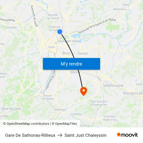 Gare De Sathonay-Rillieux to Saint Just Chaleyssin map