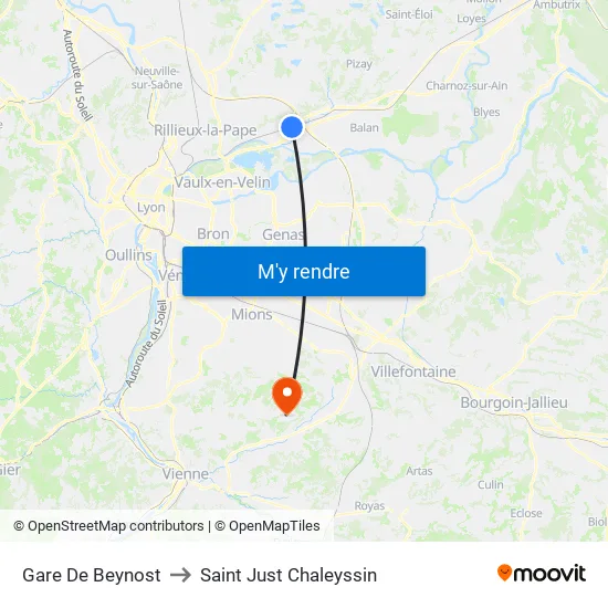 Gare De Beynost to Saint Just Chaleyssin map