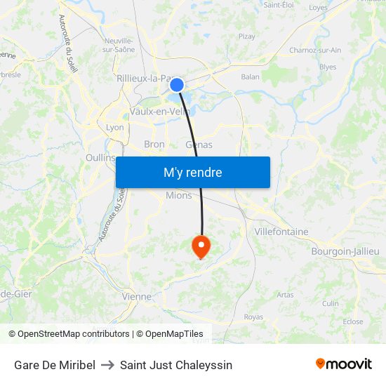 Gare De Miribel to Saint Just Chaleyssin map